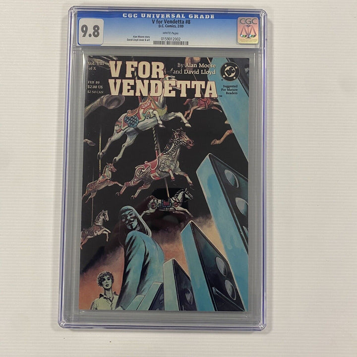 V for Vendetta #8 Vol.1 CGC 9.8 Slabbed Comic. 1989 Cent issue, White Pages