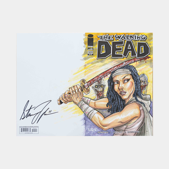 Michonne Behind You! Walking Dead Wraparound Sketch Cover Original Art Framed by Steve Lydic - worldofsuperheroesuk