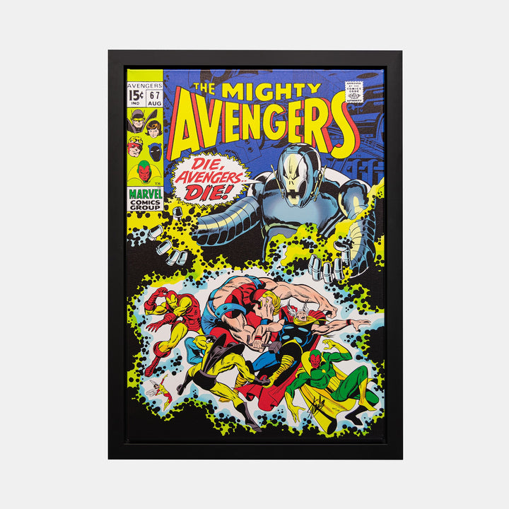 Stan Lee Signed: The Mighty Avengers #67 Die, Avengers Die! Box Canvas Framed - worldofsuperheroesuk