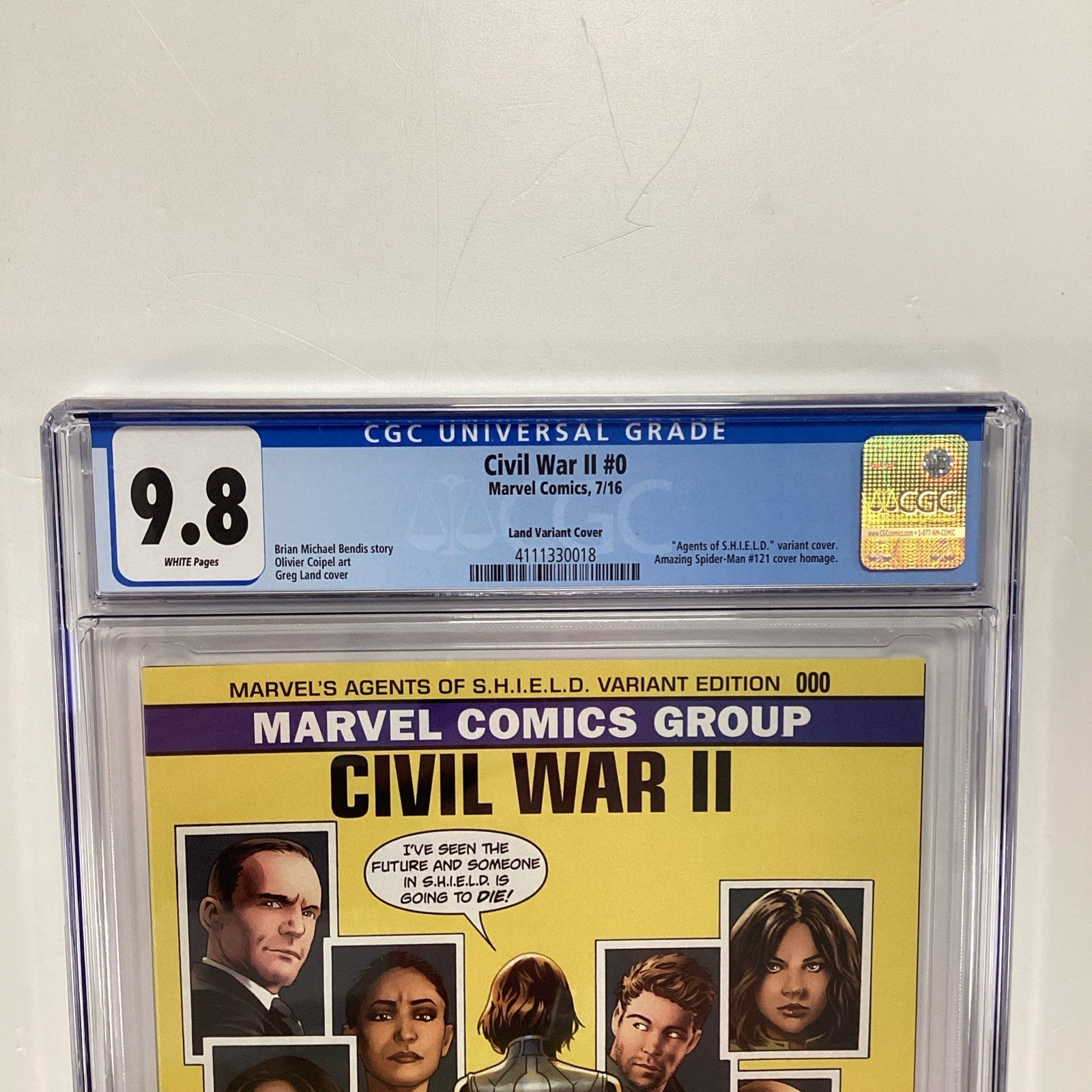 Civil War II #0 2016 CGC 9.8 White Pages Greg Land Agents of Shield 1:10001