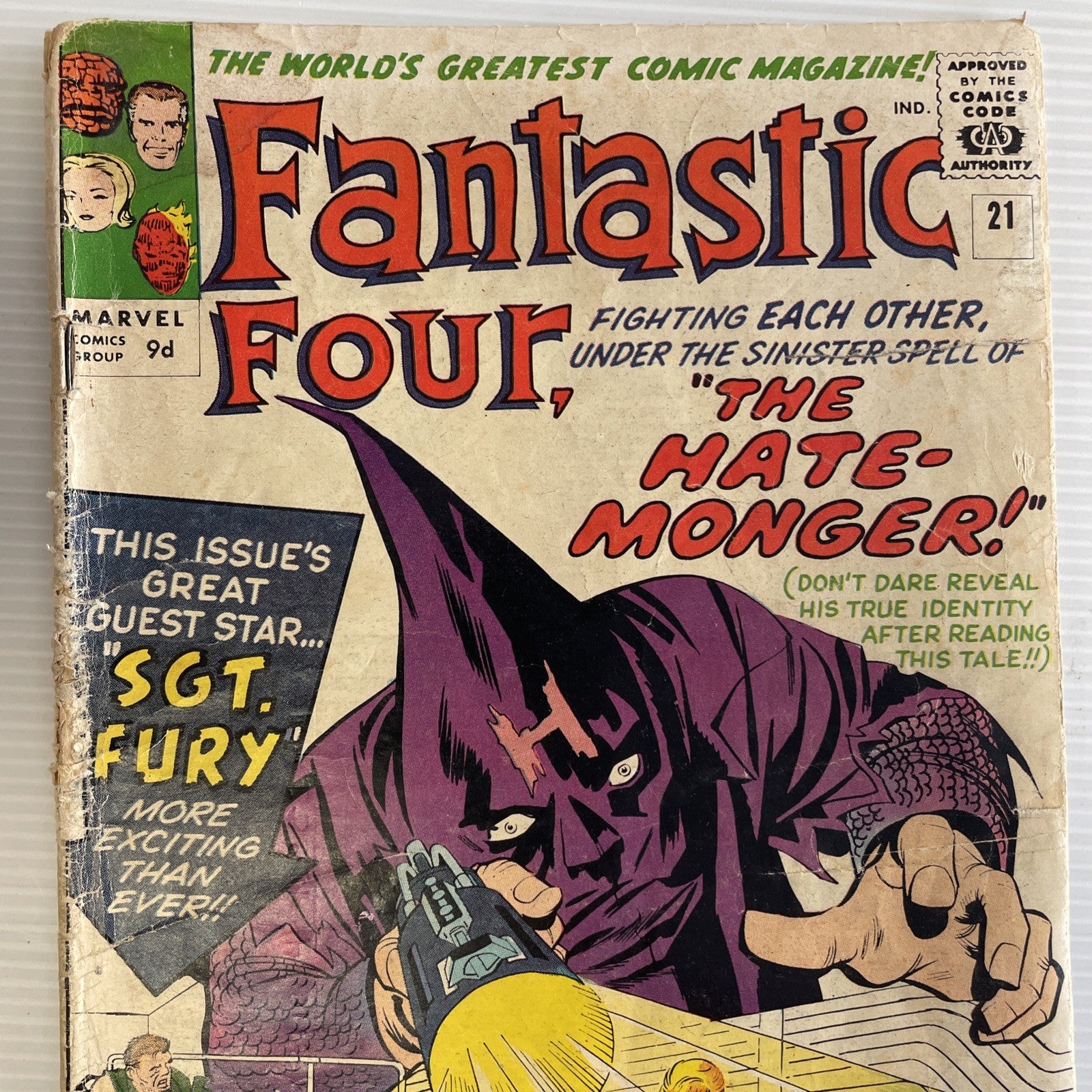 Fantastic Four #21 1963 GD 1st Appearance of Hate Monger Pence Copy **50mm tear1