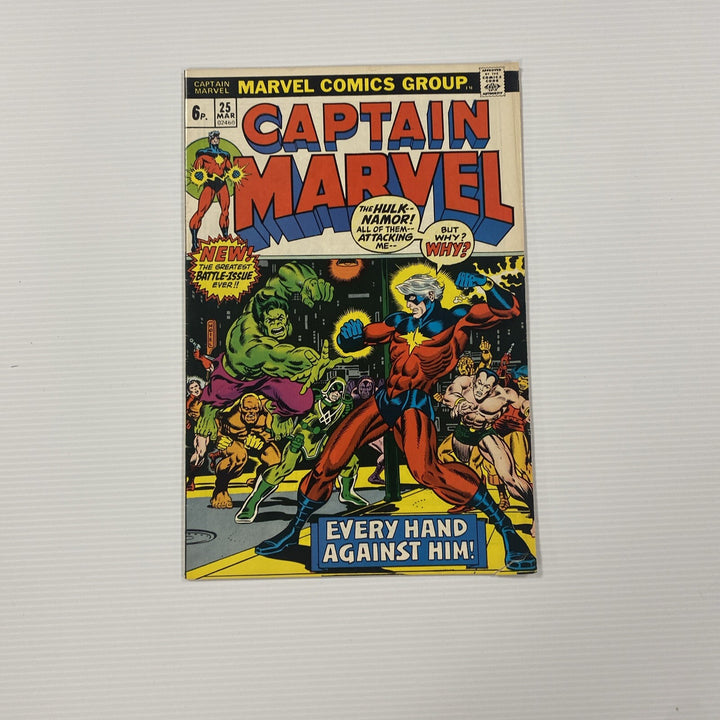 Captain Marvel #25 1973 FN+ 2nd Appearance of Thanos (cameo) Pence Copy0