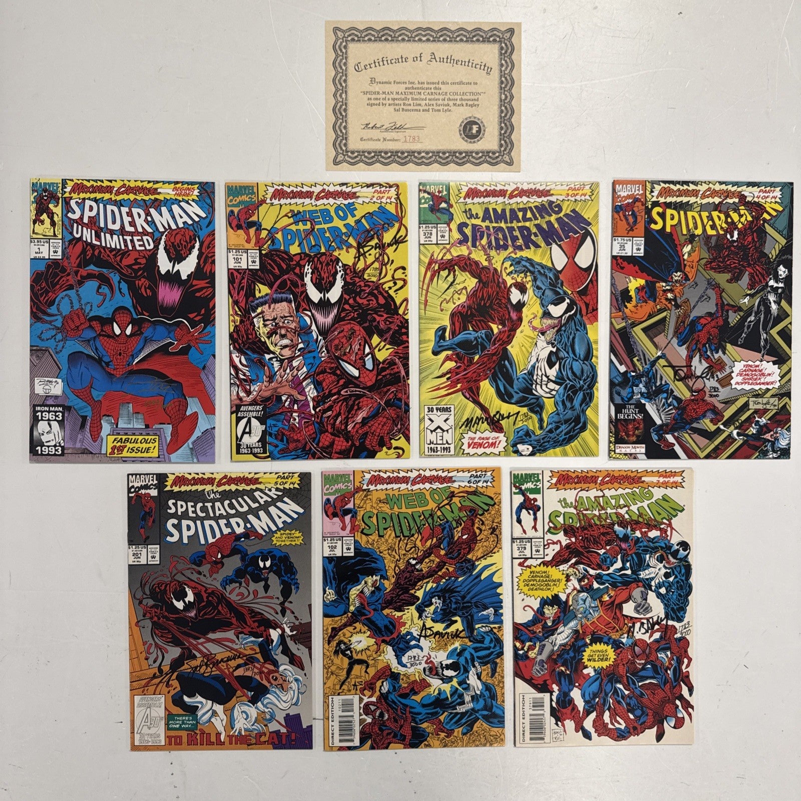 Spider-Man Maximum Carnage #1-14 Complete All signed except 11 Dynamic Forces **0