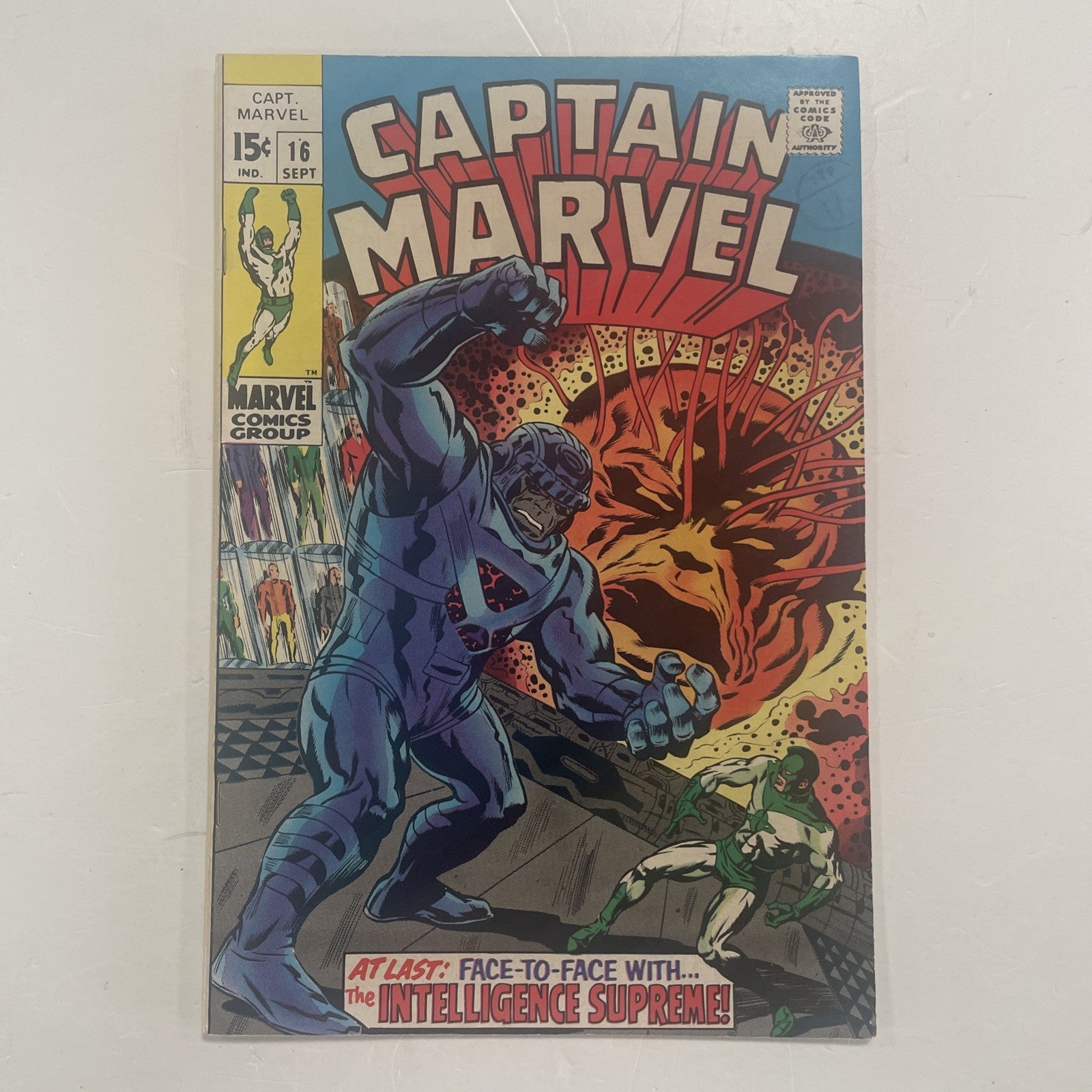 Captain Marvel #16 1969 New Costume Pence Stamp0