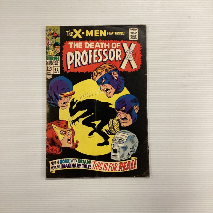 X-Men #42 1968 VG- Death of Professor X Cent copy Pence Stamp