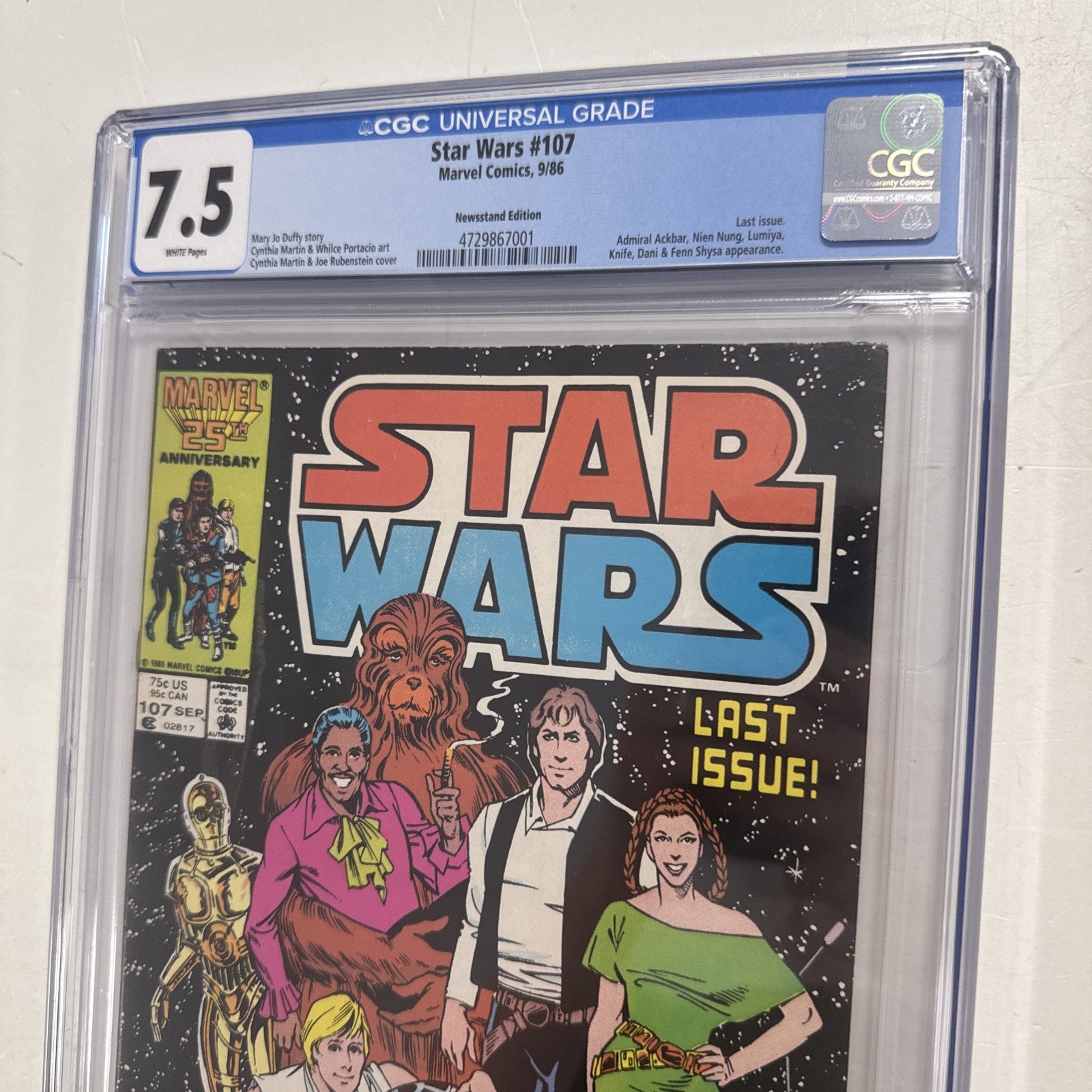 Star Wars #107 1986 CGC 7.5 White Pages Newsstand Last Issue1