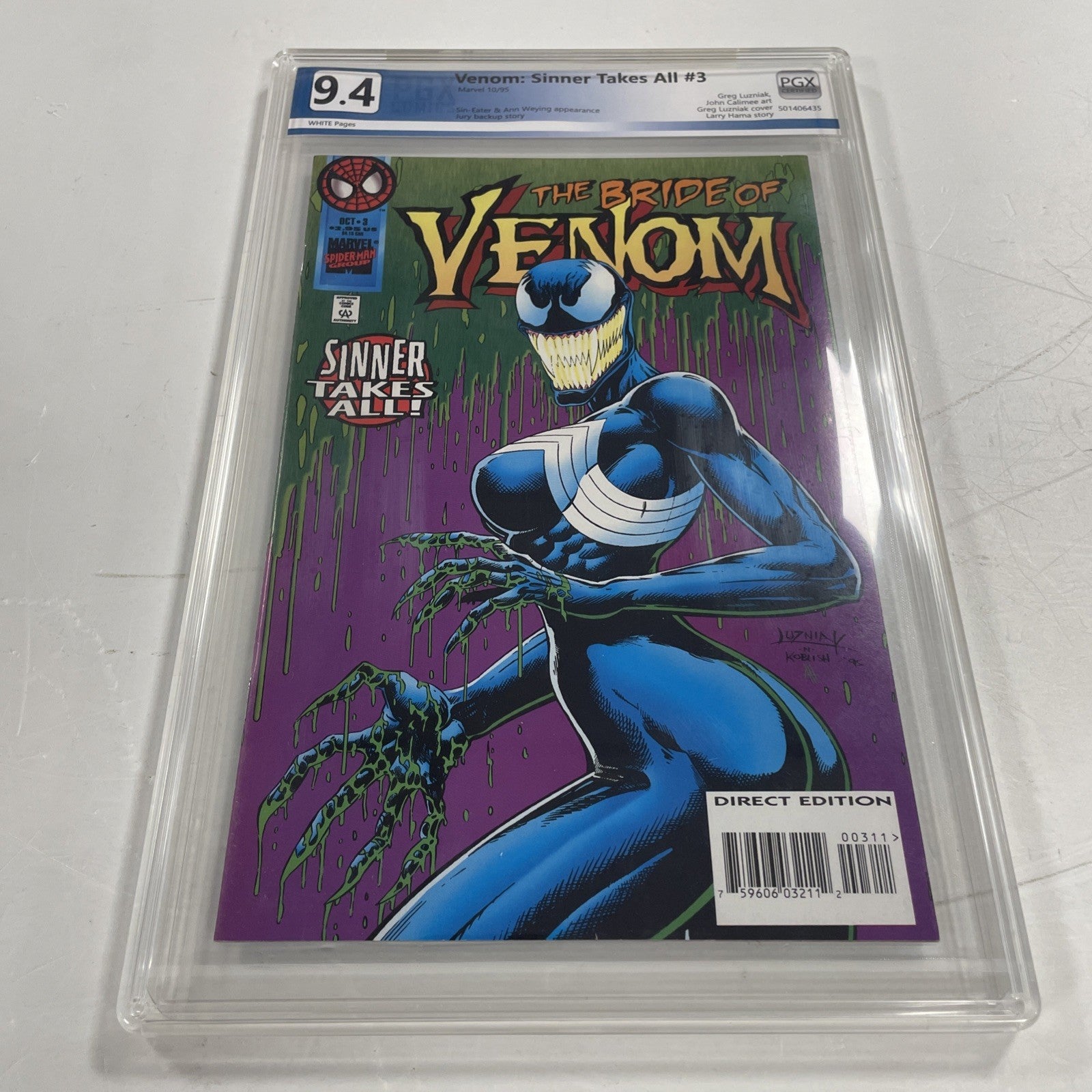 Venom Sinner Takes All #3 1995 CGC 9.4 1st Full Appearance of She-Venom0