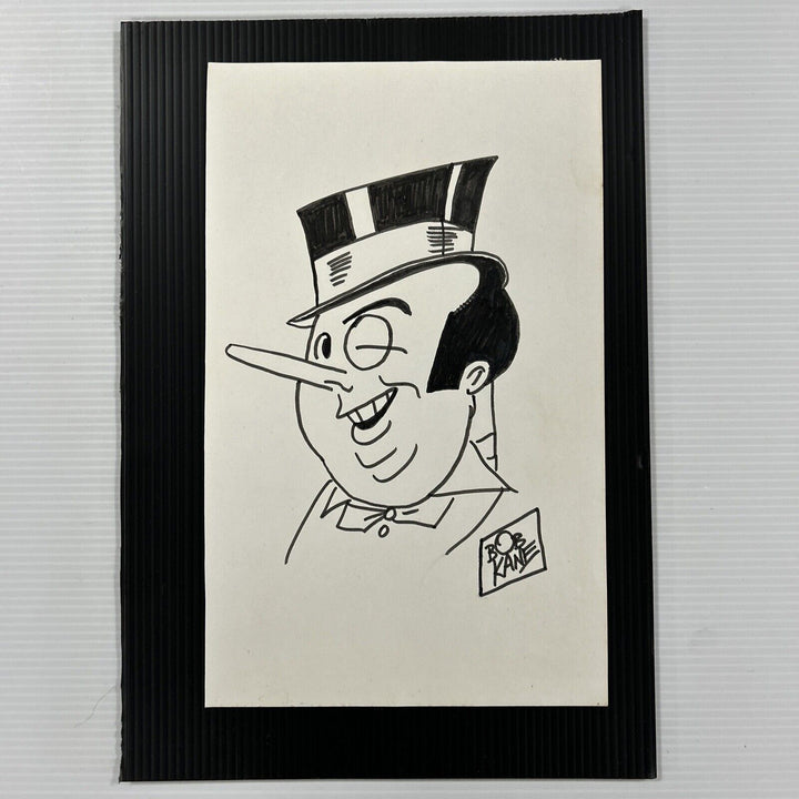 Bob Kane Hand Drawn Original Penguin Art Sketch Signed with COA 14x23cm