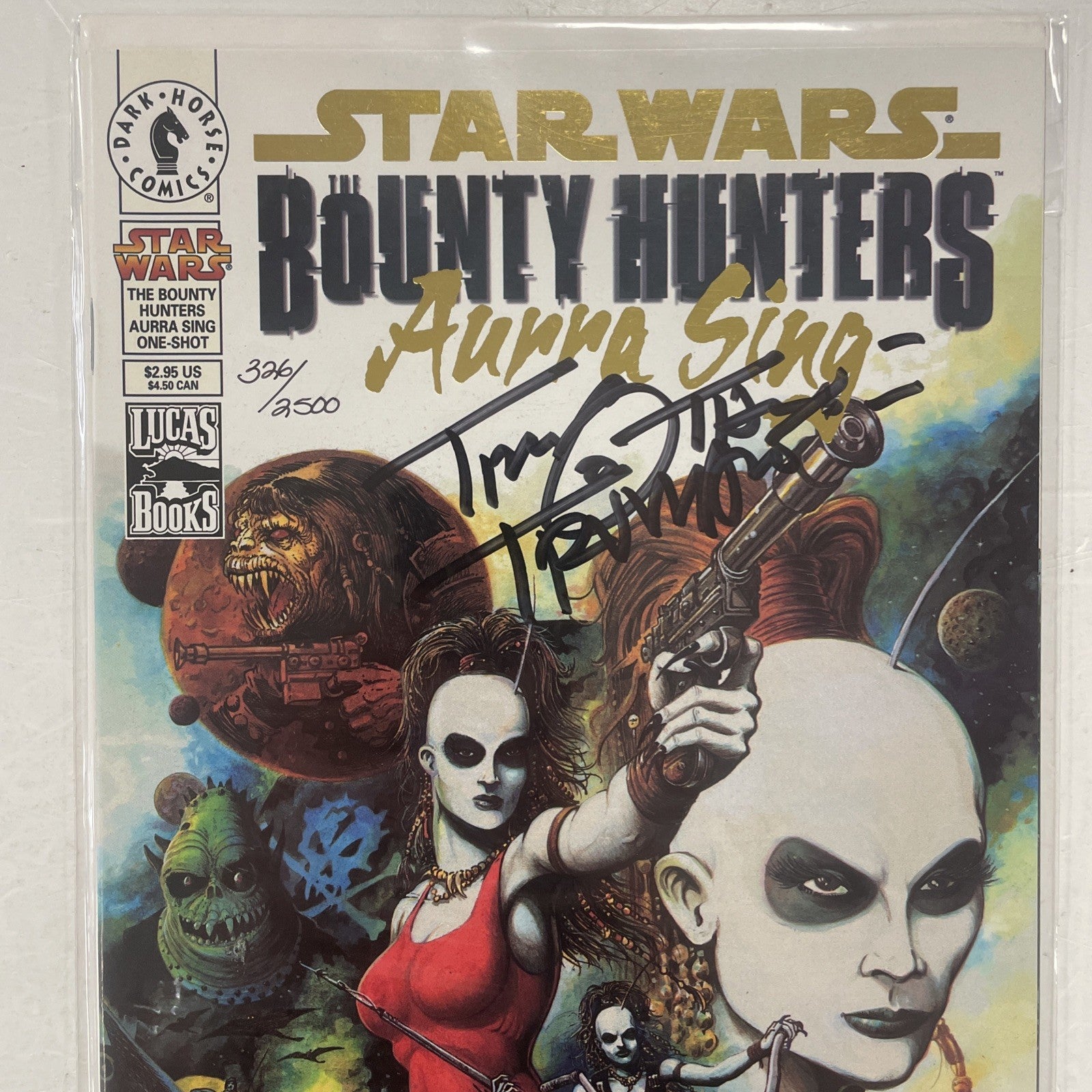 Star Wars Bounty Hunters Aurra Sing 1999 Gold Foil Signed Tim Truman DF CoA1