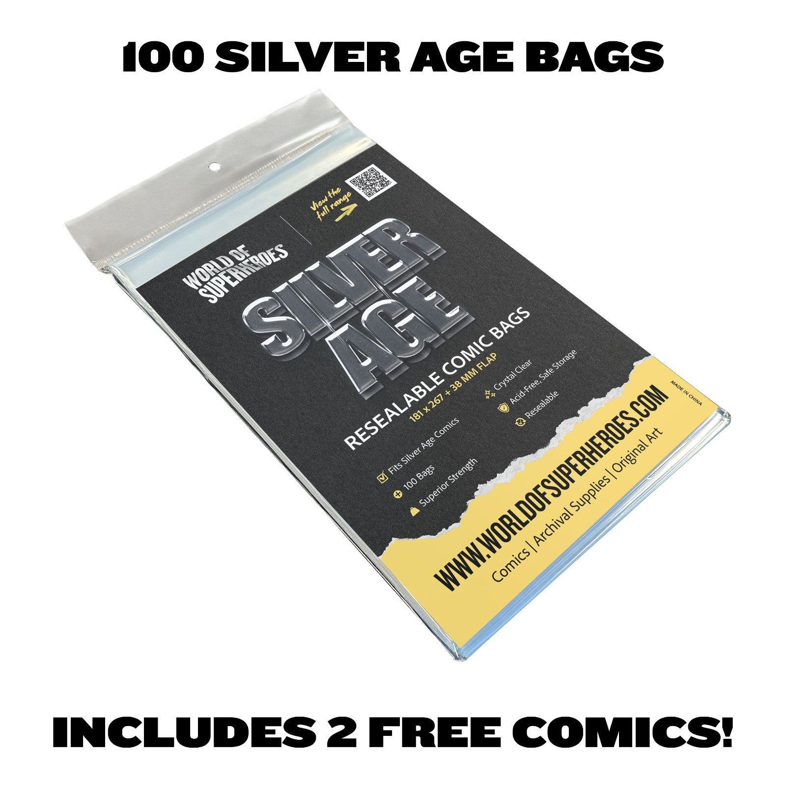 100 Resealable Silver Age Comic Book Storage Bags INC 2 FREE COMICS0