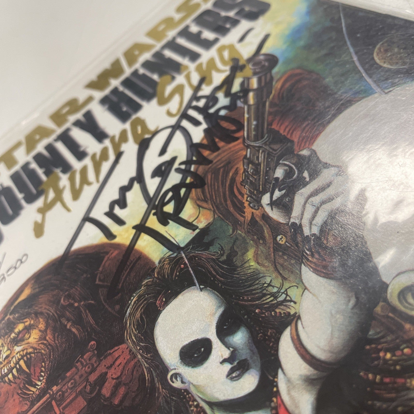 Star Wars Bounty Hunters Aurra Sing 1999 Gold Foil Signed Tim Truman DF CoA4