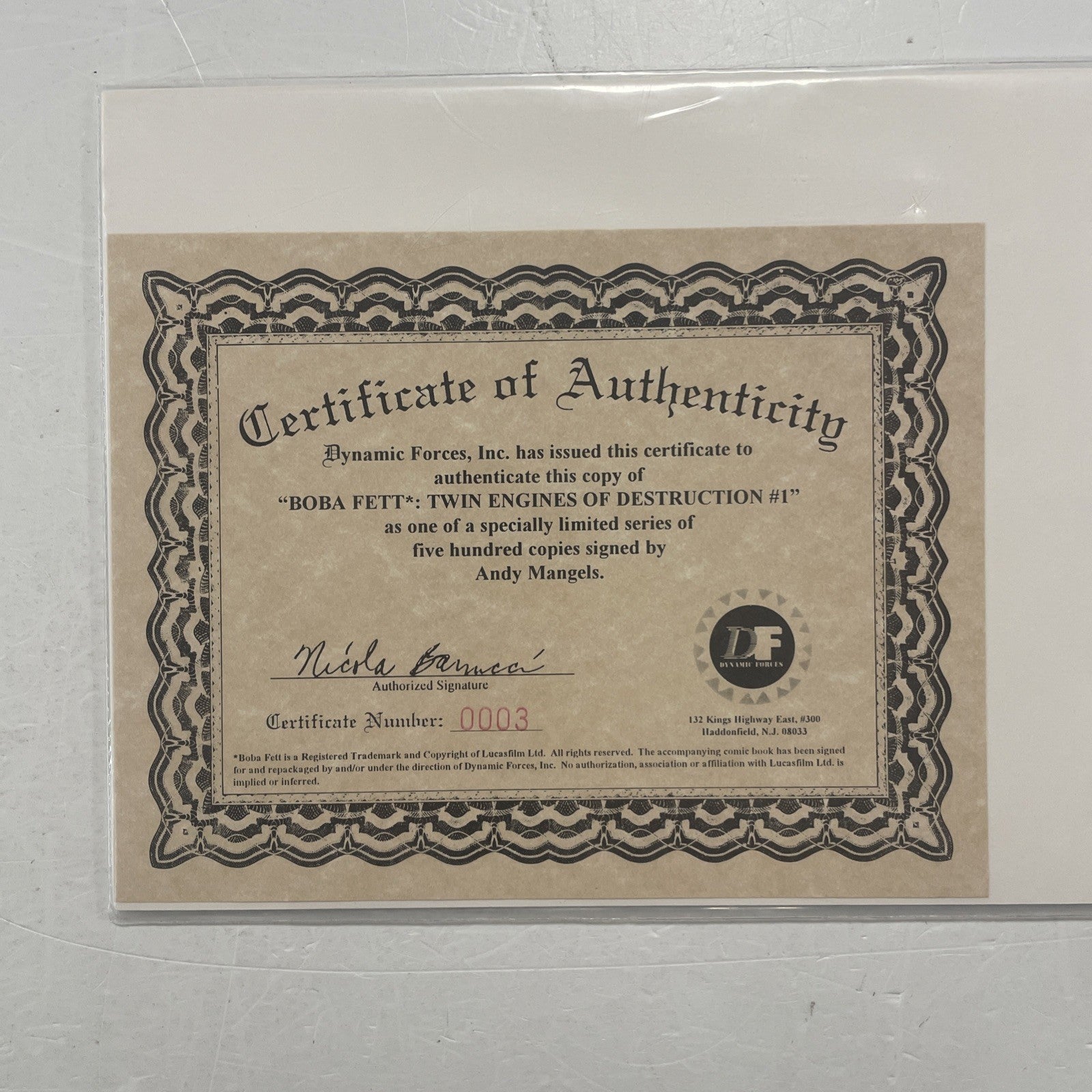 Star Wars Boba Fett Twin Engines of Destruction 1997 Signed & Remarked DF CoA4