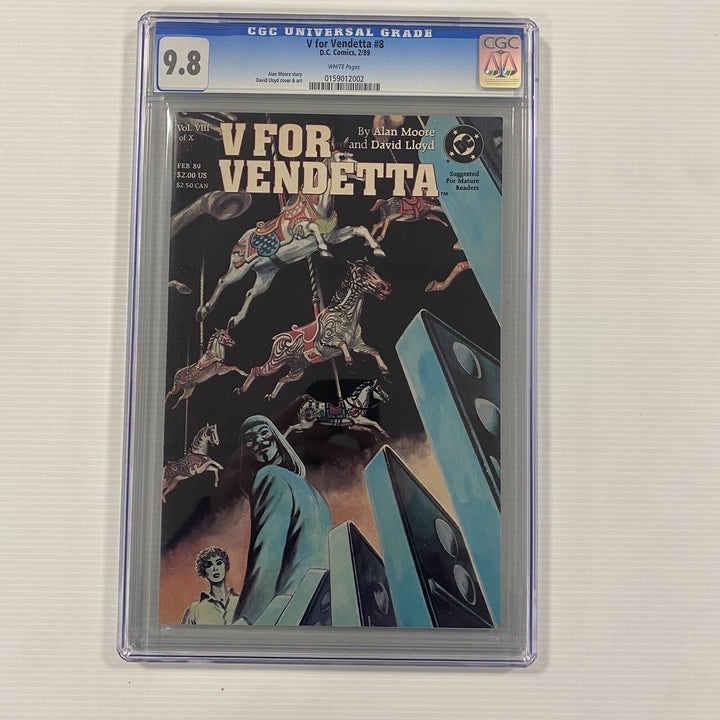 V for Vendetta #8 Vol.1 CGC 9.8 Slabbed Comic. 1989 Cent issue, White Pages0