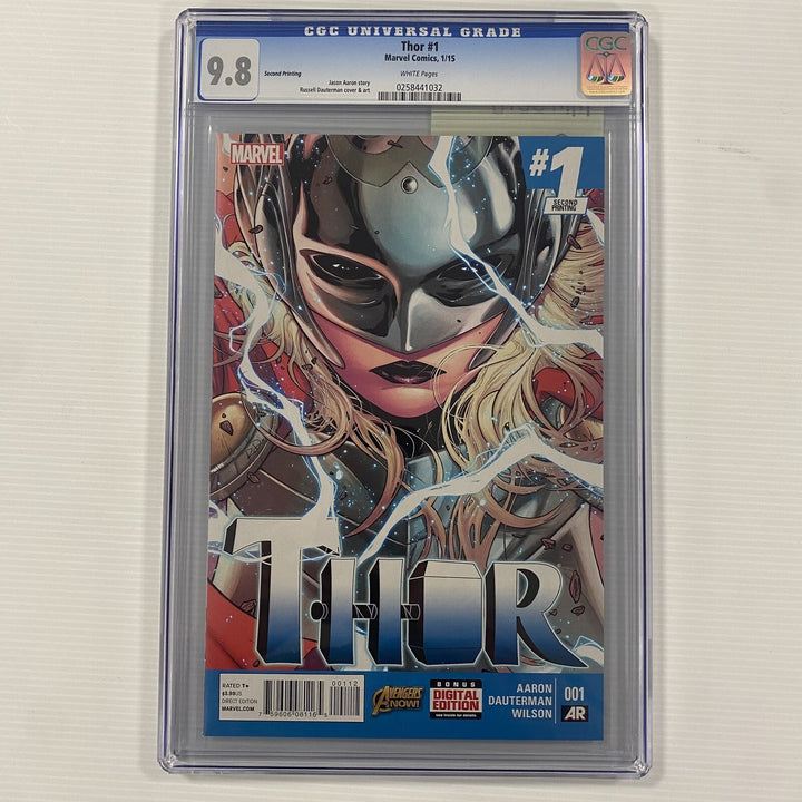 Thor #1 Second Print 2015 CGC 9.8 White Pages0