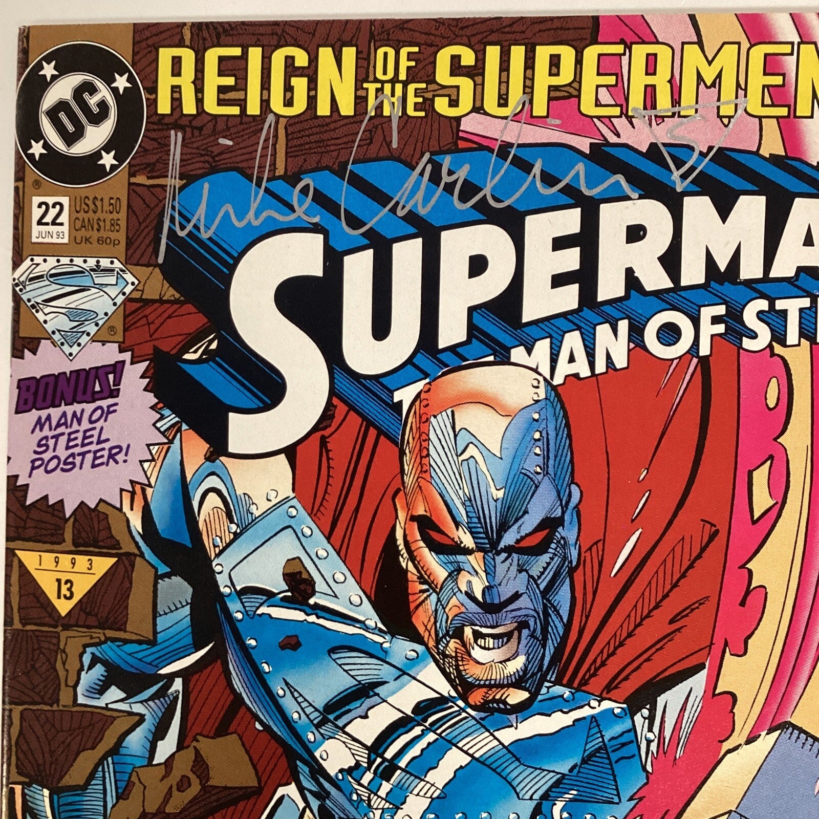 Superman Man of Steel #22 1993 Signed by Simonson & Mike Carlin3