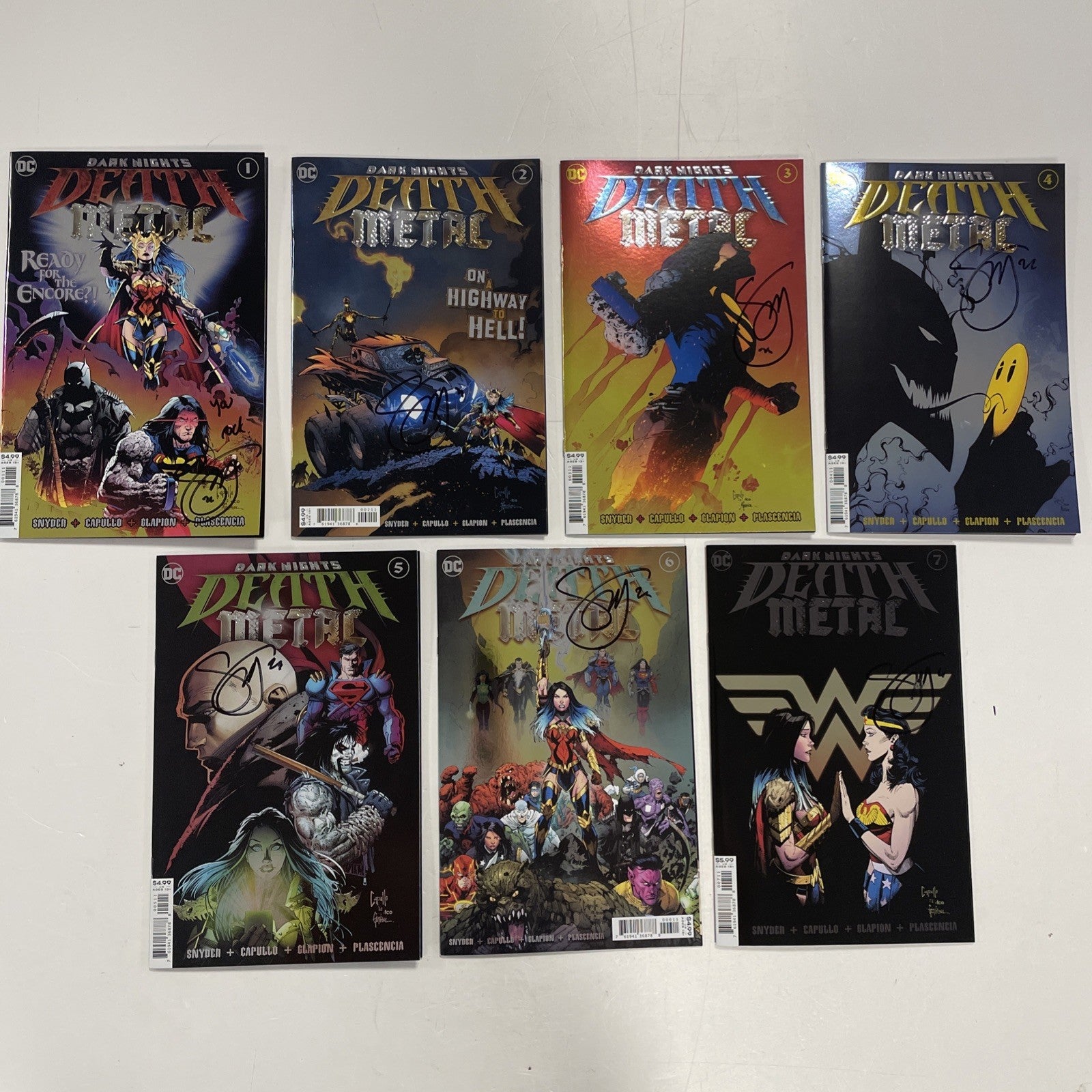 Dark Knights Death Metal #1-7 2020 All Signed Scott Snyder Foil Covers0
