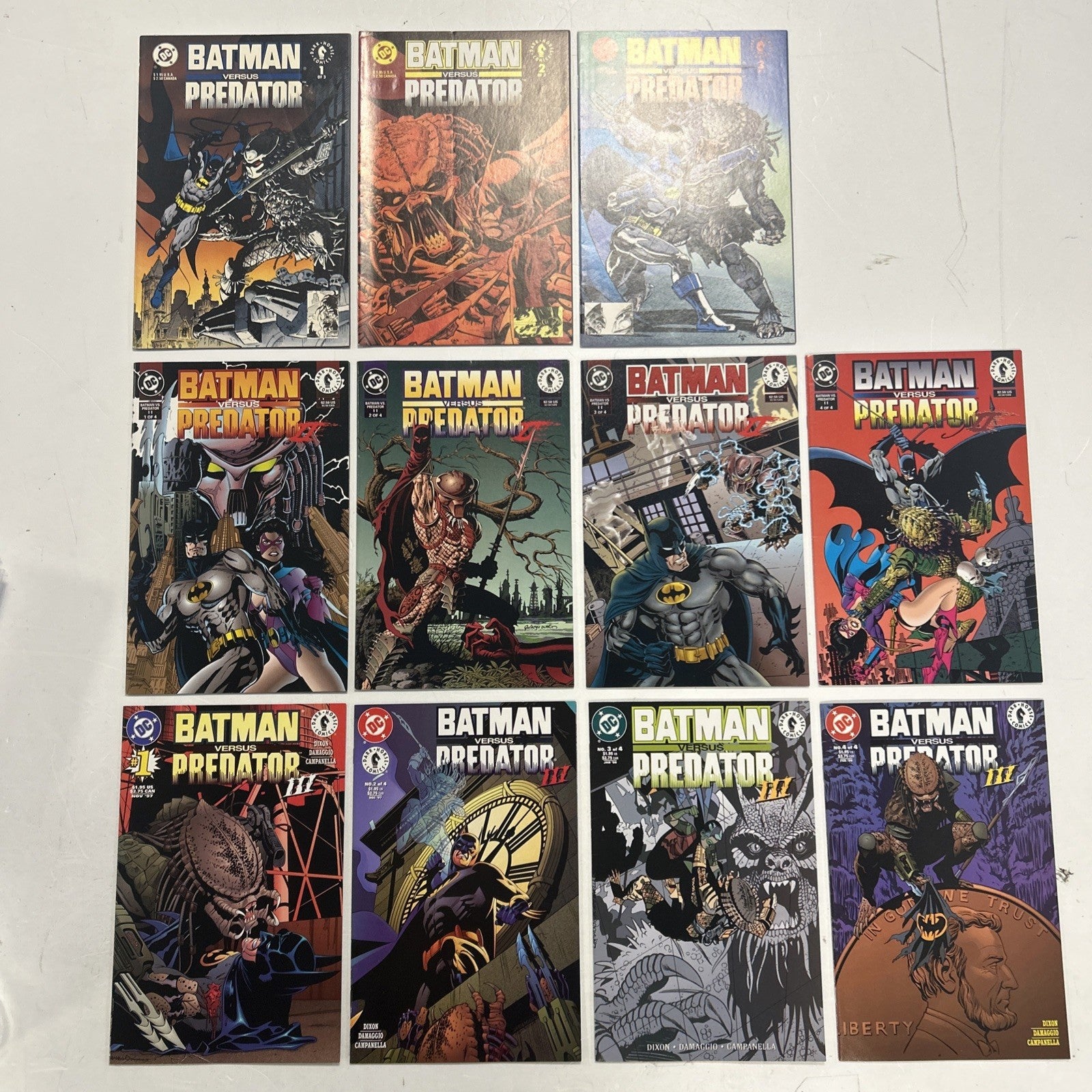 Batman vs Predator I, II & III 1991 Mid Grades Complete Set x30