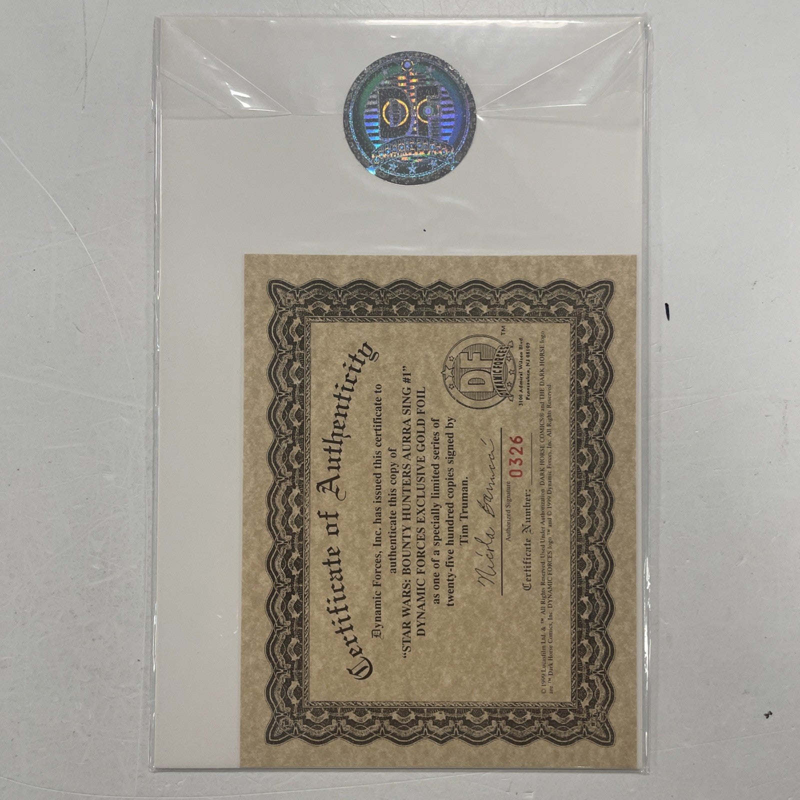 Star Wars Bounty Hunters Aurra Sing 1999 Gold Foil Signed Tim Truman DF CoA6