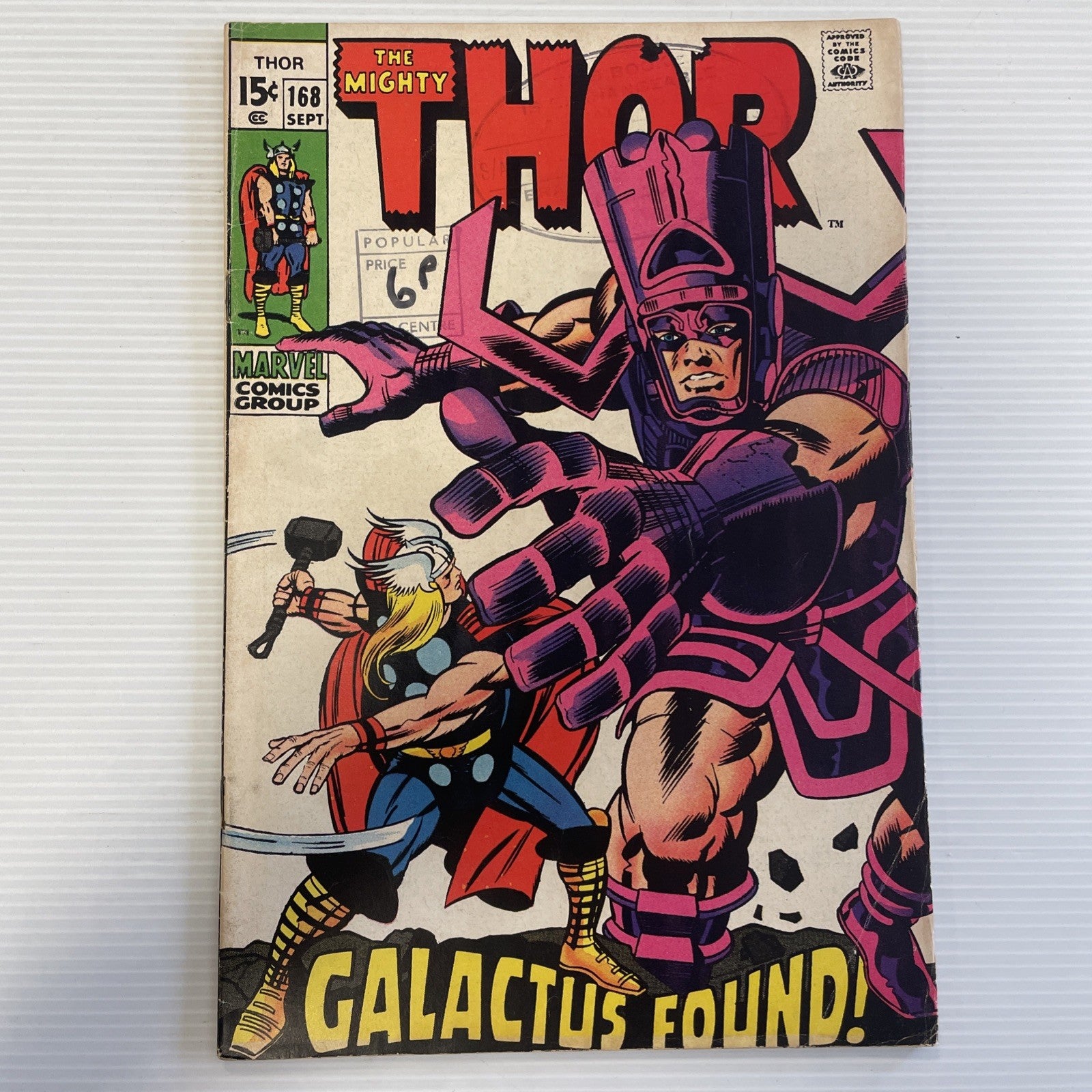 The Mighty Thor #168 1969 VG+ Origin of Galactus 2x stamps on cover0