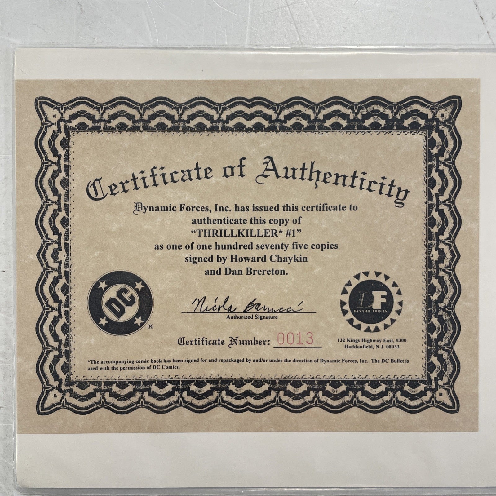 Thrillkiller #1 1997 Signed Dan Brereton & Howard Chaykin DF CoA 13/1756