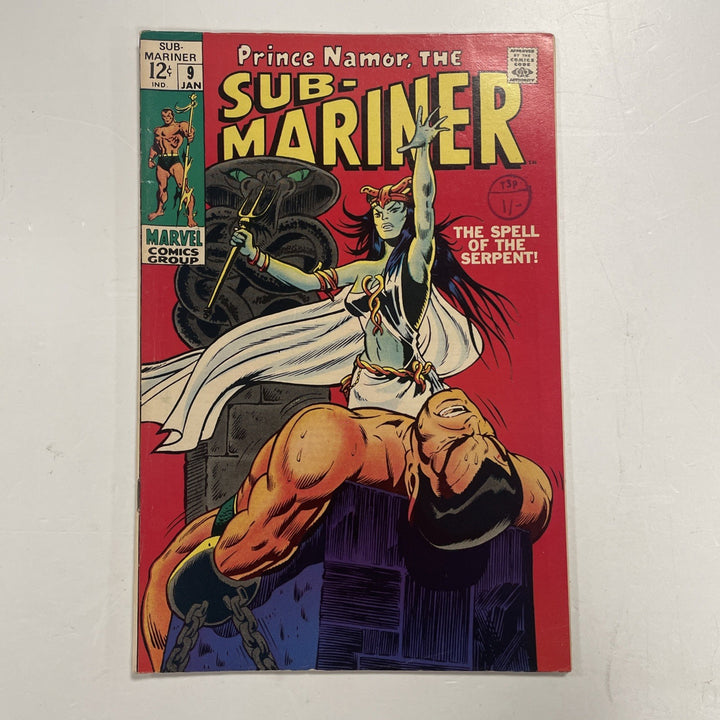 Sub-mariner #9 1969 FN- 1st App Of Naga And Serpent Crown Pence Stamp0