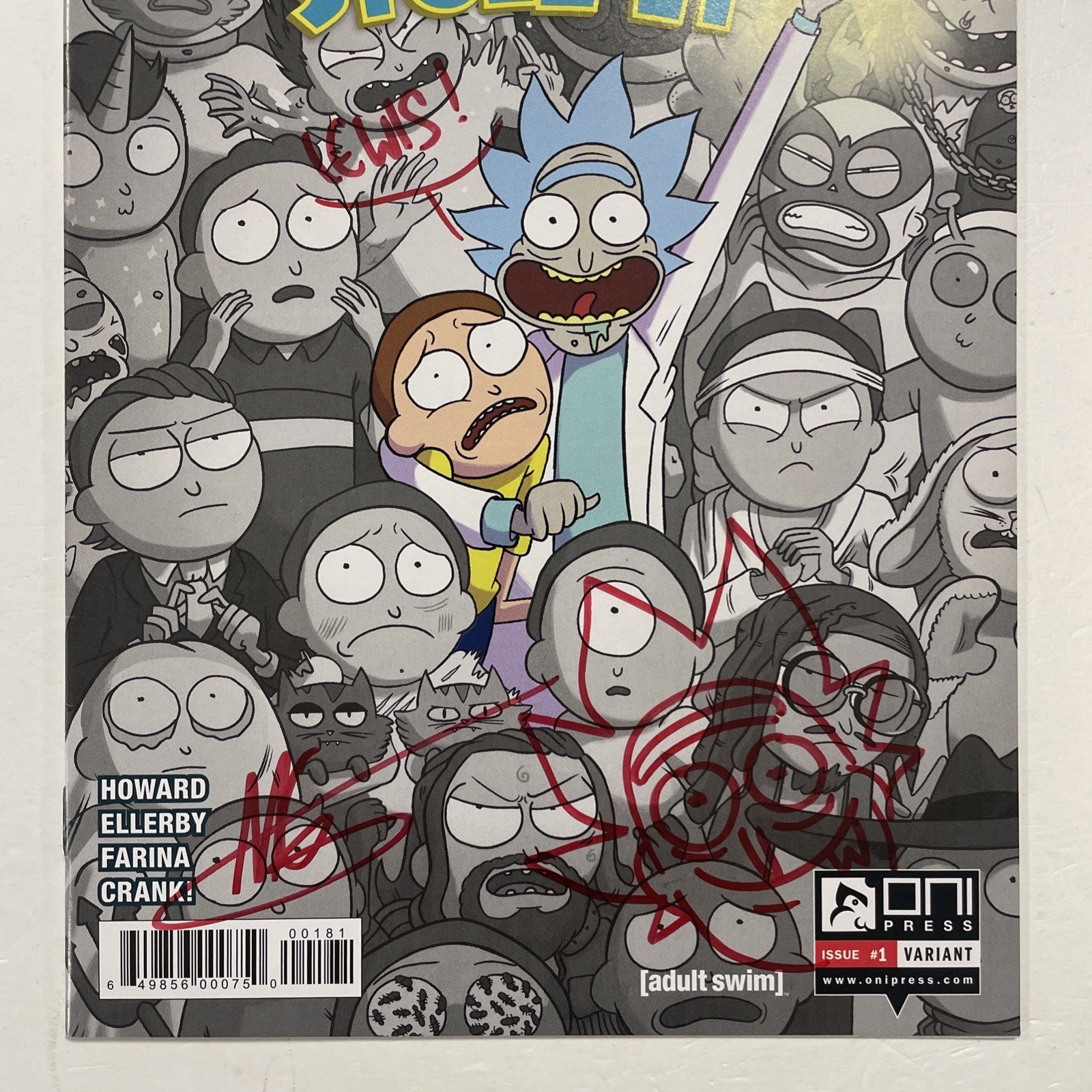 Rick and Morty #1 2017 Forbidden Planet BW Var Signed and Sketched (to Lewis) **2
