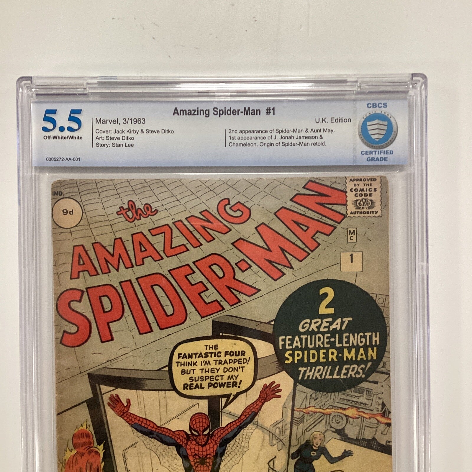 Amazing Spider-Man #1 1963 Off-White/White CBCS 5.5 UK Edition1