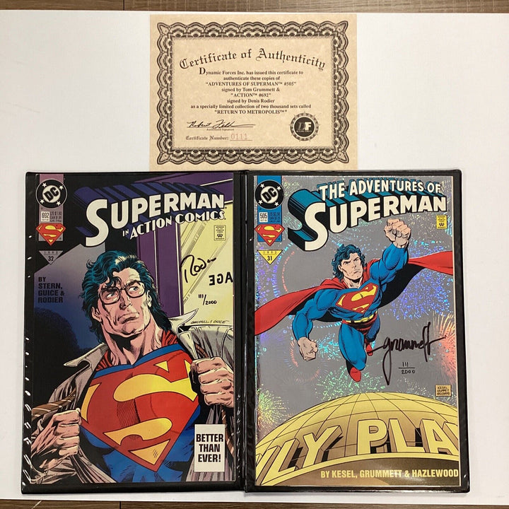 Action Comics #692 &  Adventures of Superman #505 Signed DF CoA Set