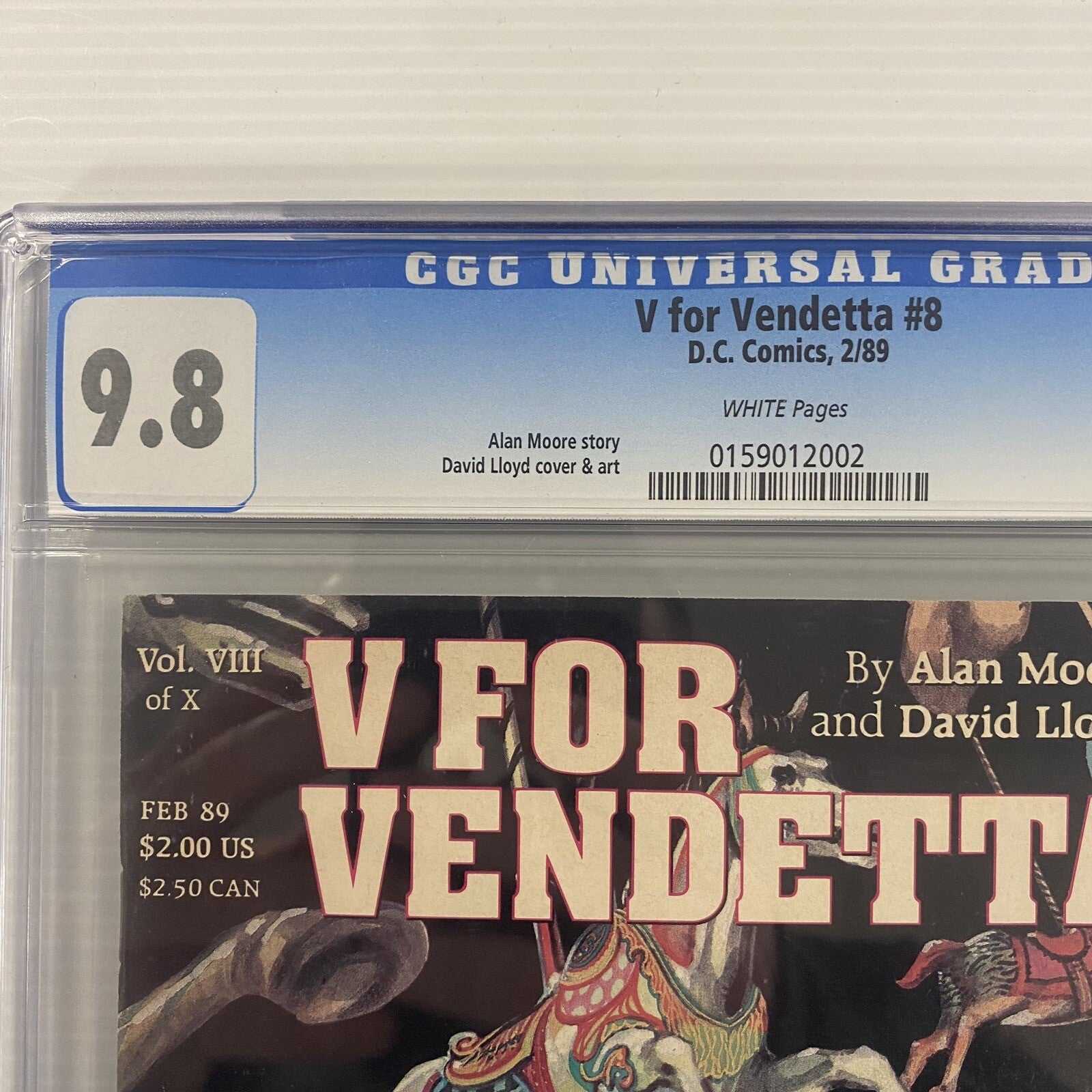 V for Vendetta #8 Vol.1 CGC 9.8 Slabbed Comic. 1989 Cent issue, White Pages3