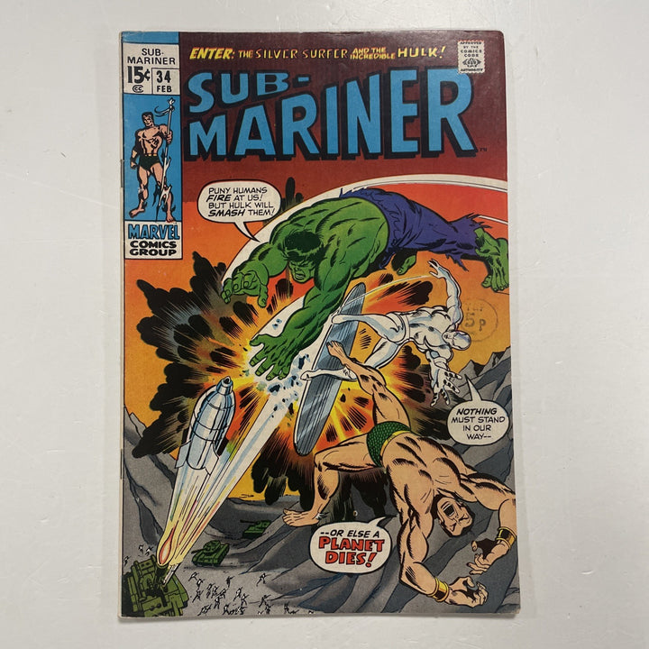 Sub-mariner #34 1971 VG/FN 1st appearance of The Defenders Pence Stamp0