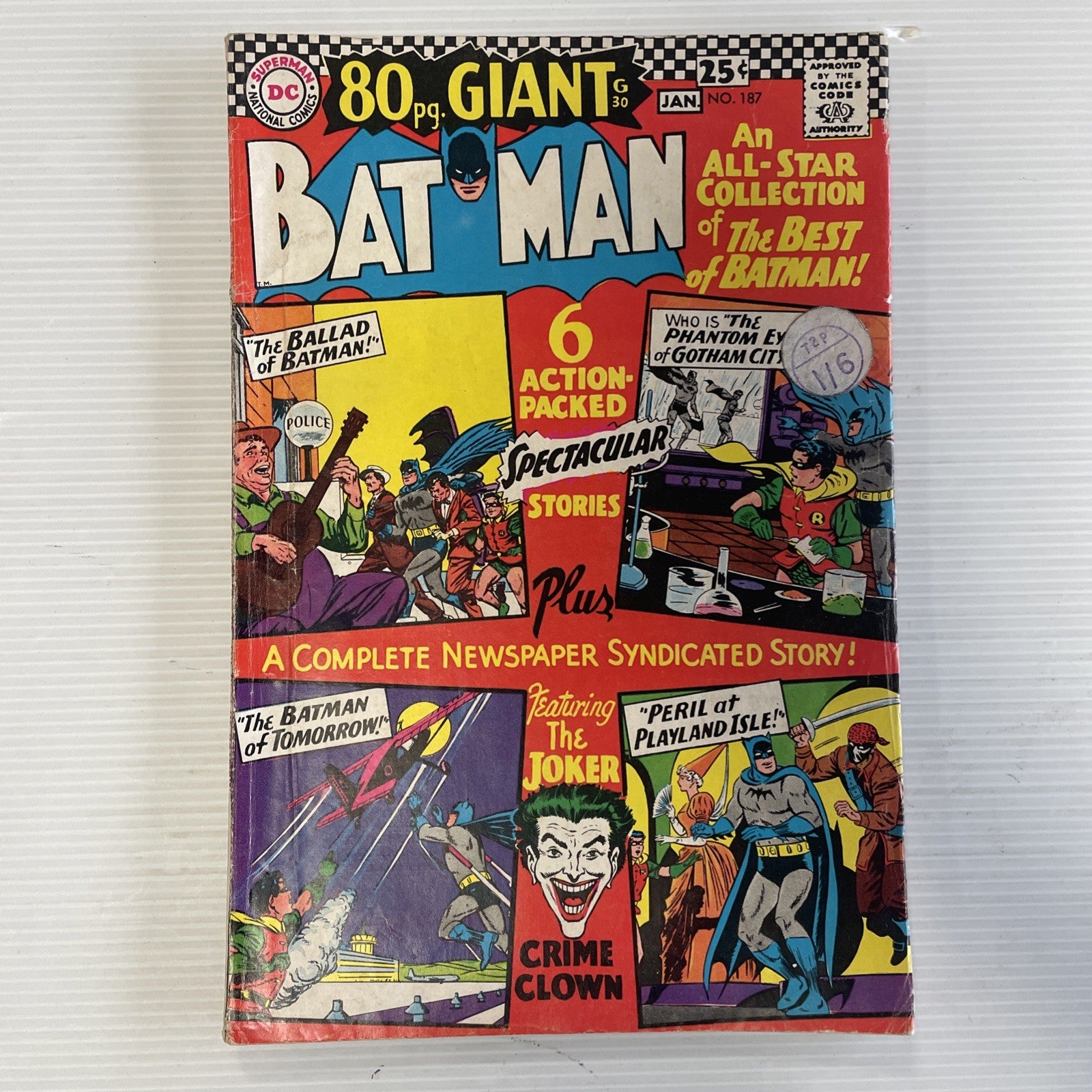 Batman #187 1967 VG 80 page giant Pence Stamp & Sticker on Cover0