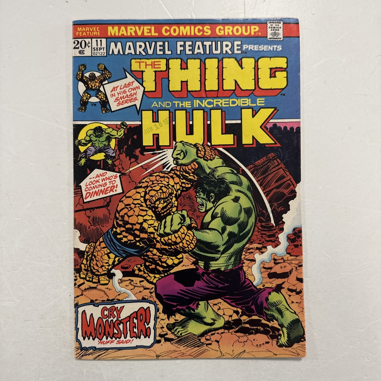 Marvel Feature #11 1973 VF- Thing Hulk Signed by Jim Starlin inside page Date st0
