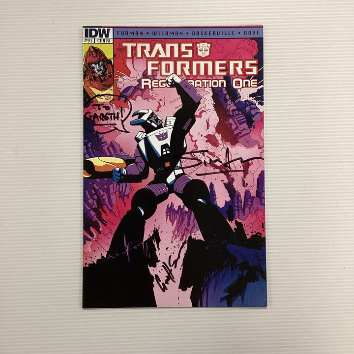 Transformers #91 2013 VF/NM RI Var signed 'To Gareth" Simon Furman Geoff Senior0