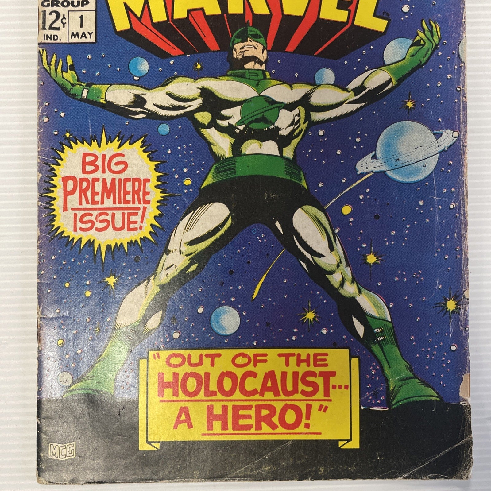 Captain Marvel #1 1968 GD/VG Pence Stamp & Sticker **Rusted staples, high cover2