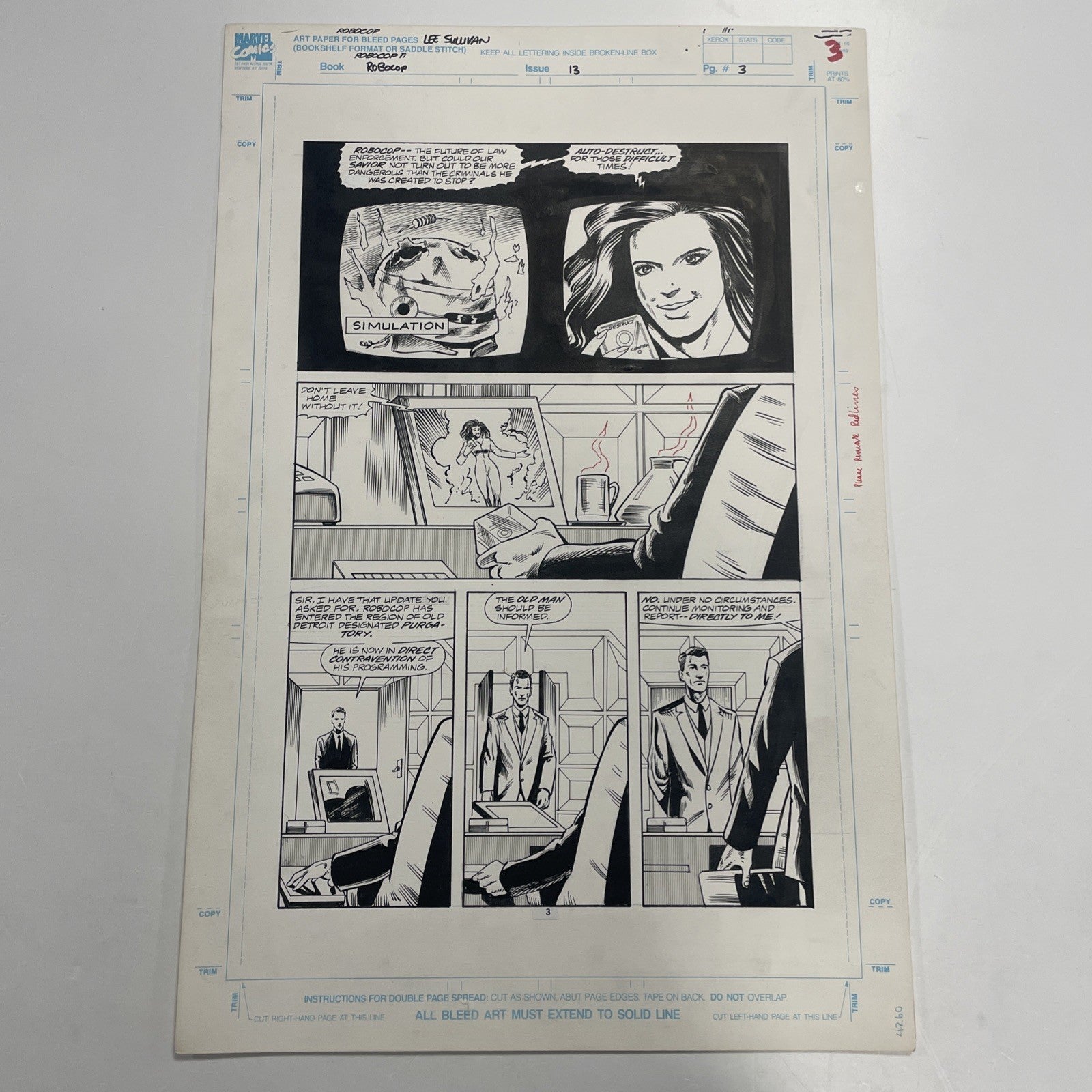Lee Sullivan Original Art for Marvel's Robocop #13 Page 3 19910