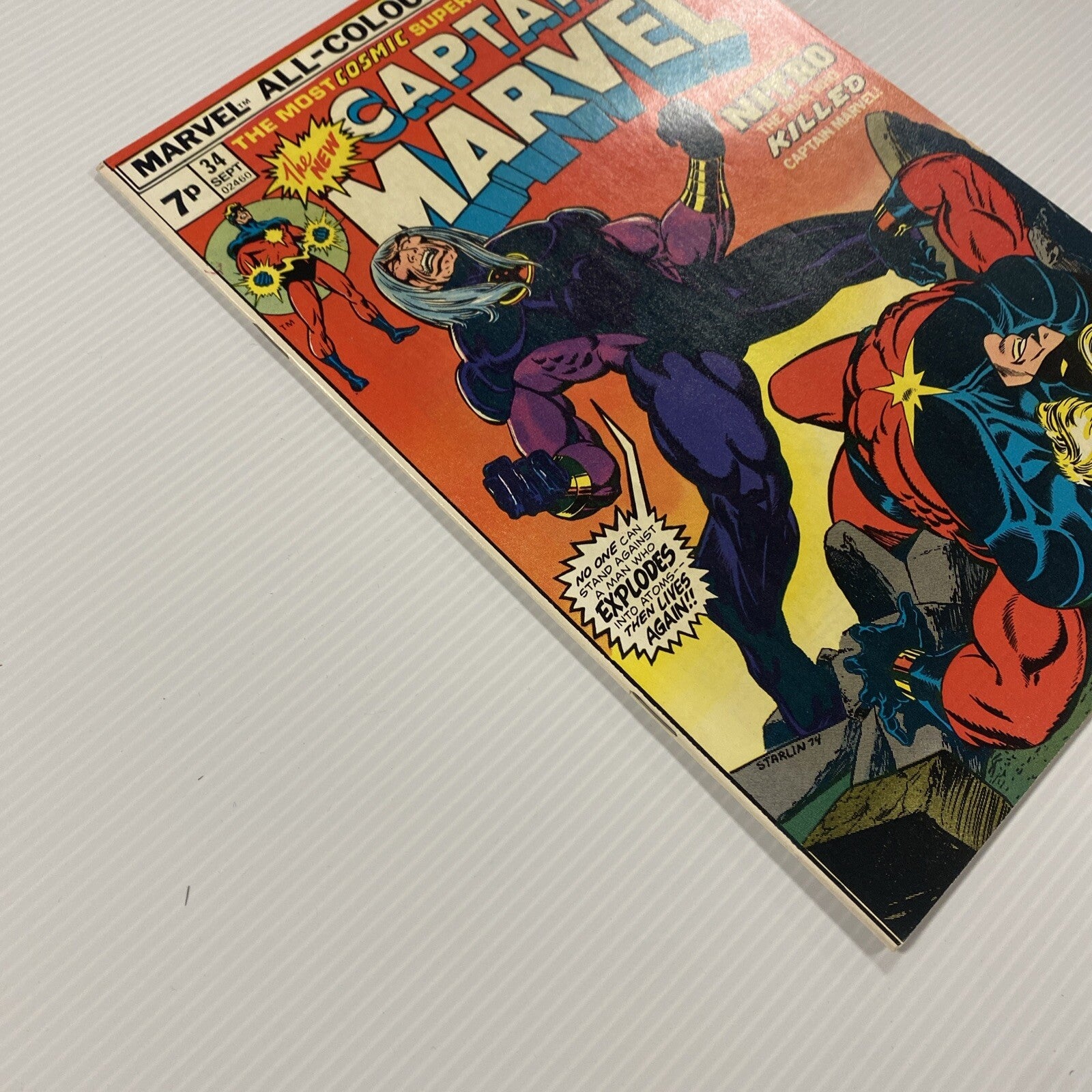 Captain Marvel #34 1974 VF 1st appearance of Nitro Pence Copy3