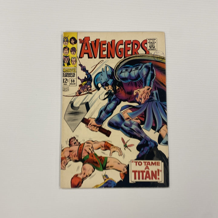 The Avengers #50 1968 FN/VF Hercules quits Avengers Cent Copy Pence Stamp0
