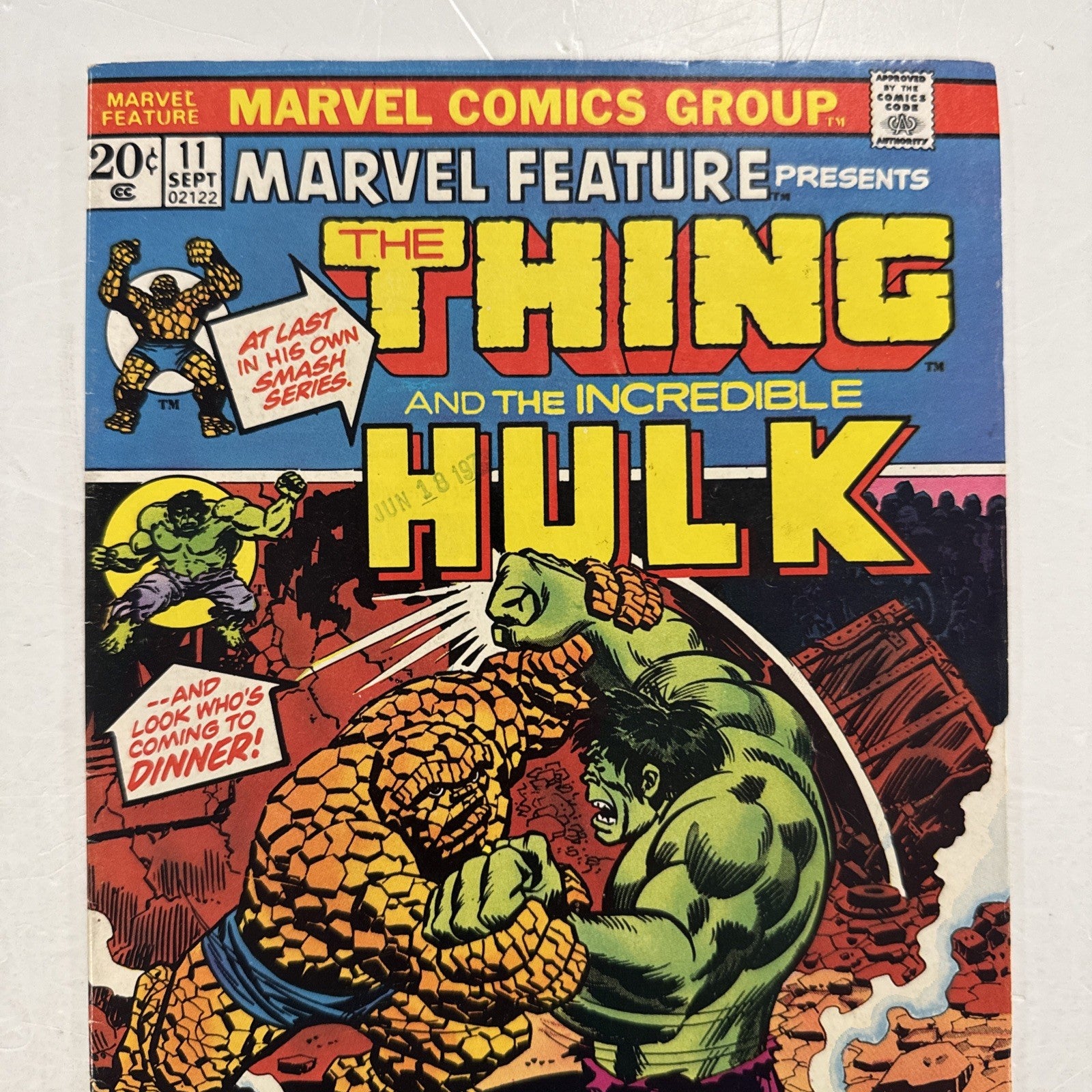 Marvel Feature #11 1973 VF- Thing Hulk Signed by Jim Starlin inside page Date st1