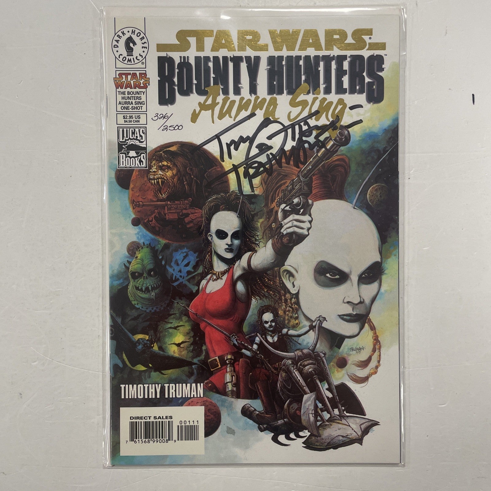 Star Wars Bounty Hunters Aurra Sing 1999 Gold Foil Signed Tim Truman DF CoA0