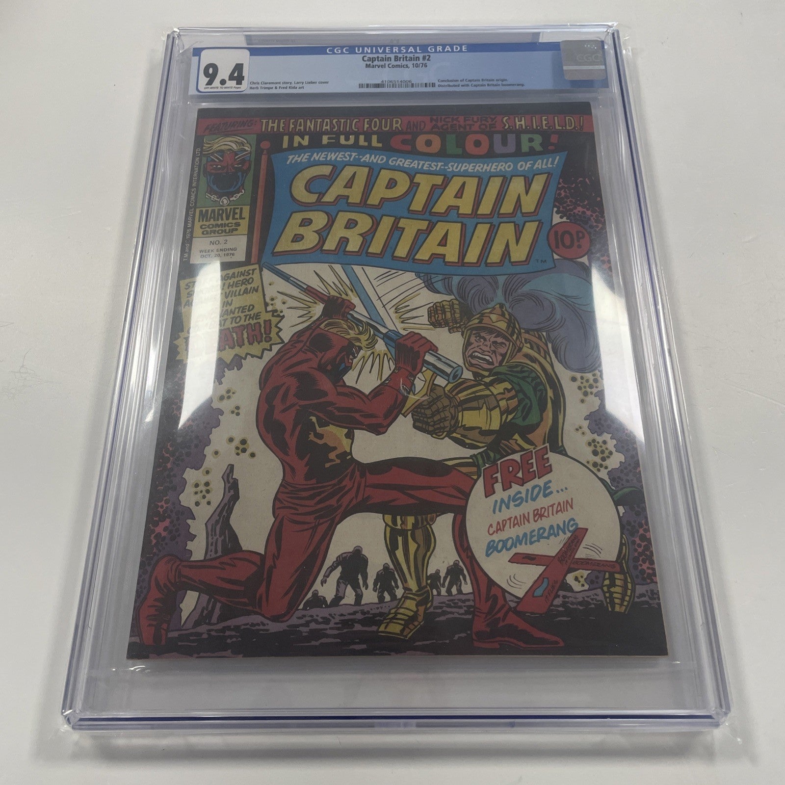 Captain Britain #2 Vol 1. CGC 9.4 1976 with Boomerang Pence Copy0