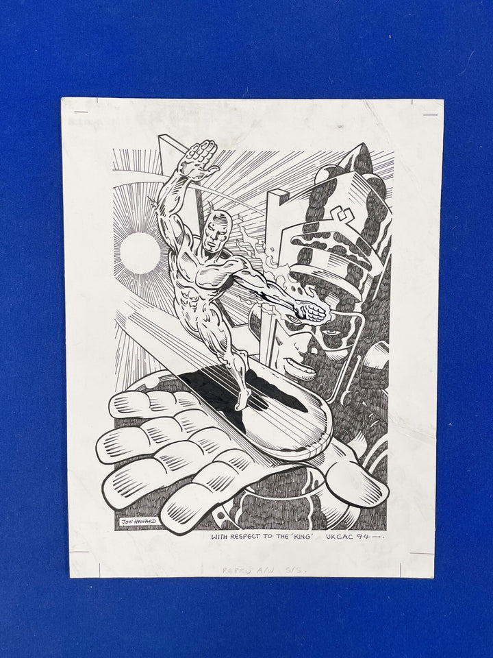 Silver Surfer and Galactus Original Artwork by Jon Haward 1994 UKCAC Jack Kirby0