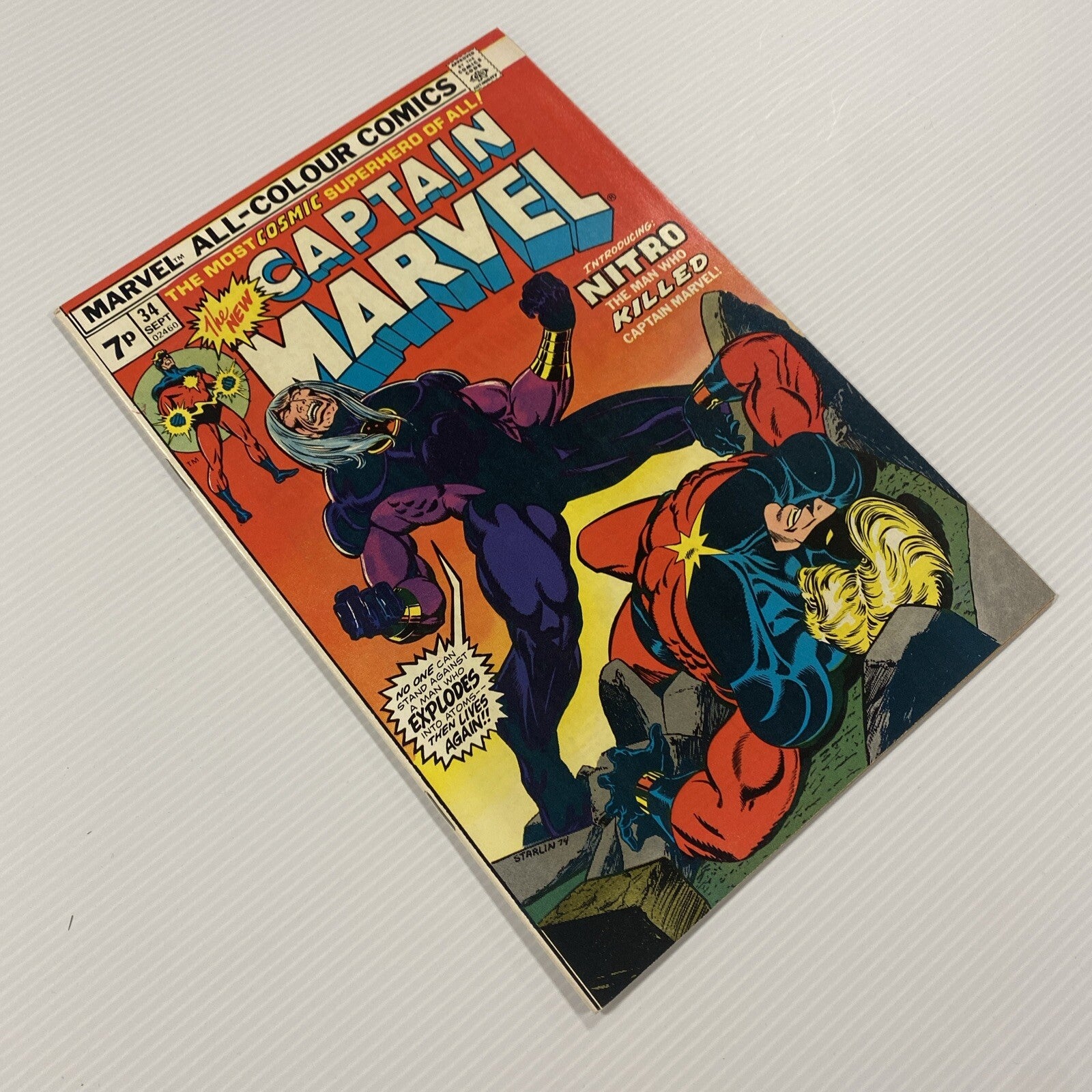 Captain Marvel #34 1974 VF 1st appearance of Nitro Pence Copy4