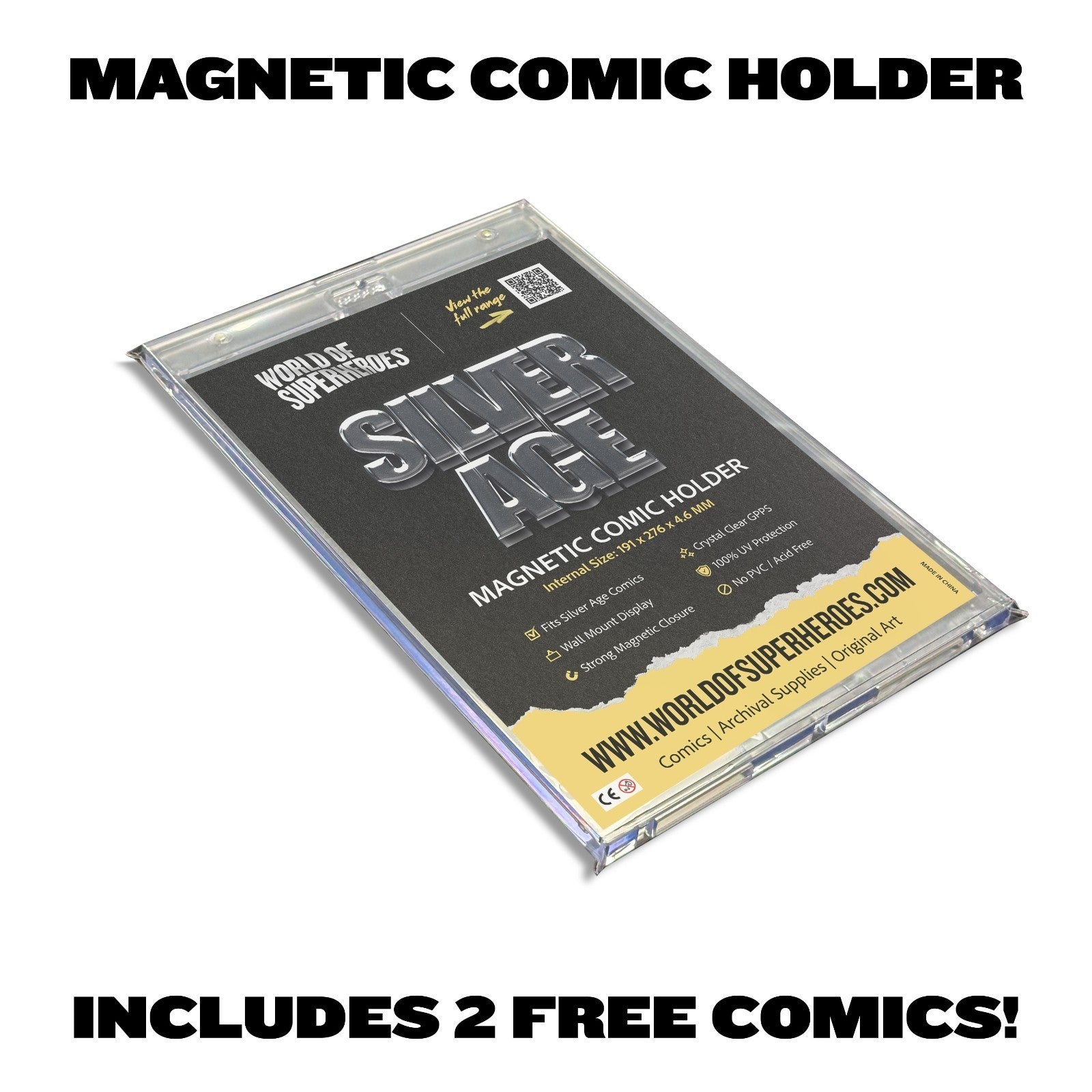 Magnetic Comic Holder Display Case Wall Mountable UV Resistant INC 2 FREE COMICS0