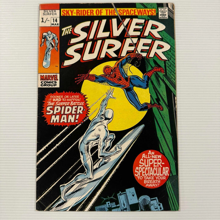 Silver Surfer #14 1970 VG+ OW pages Pence Copy Spider-man crossover