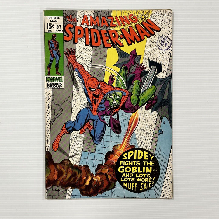 Amazing Spider-Man #97 1970 FN Cent Copy Pence Stamp Drug Story not approved by