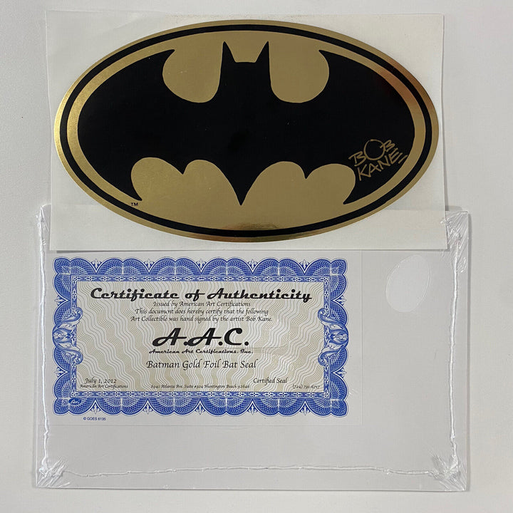 Batman Gold Foil Sicker Signed by Bob Kane (Creator of Batman)