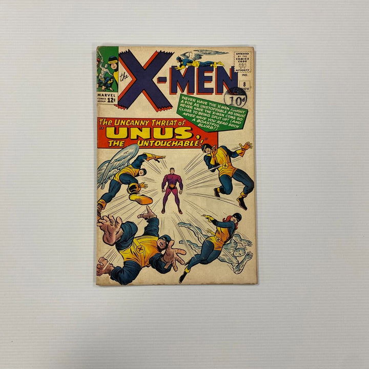 X-Men #8 1965 VG+ 1st Appearance of Unus Cent Copy Pence Stamp
