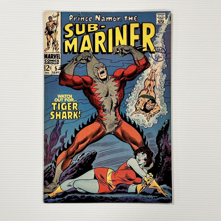 Sub-Mariner #5 1968 FN 1st Appearance of Tiger Shark Cent Copy Pence Stamp