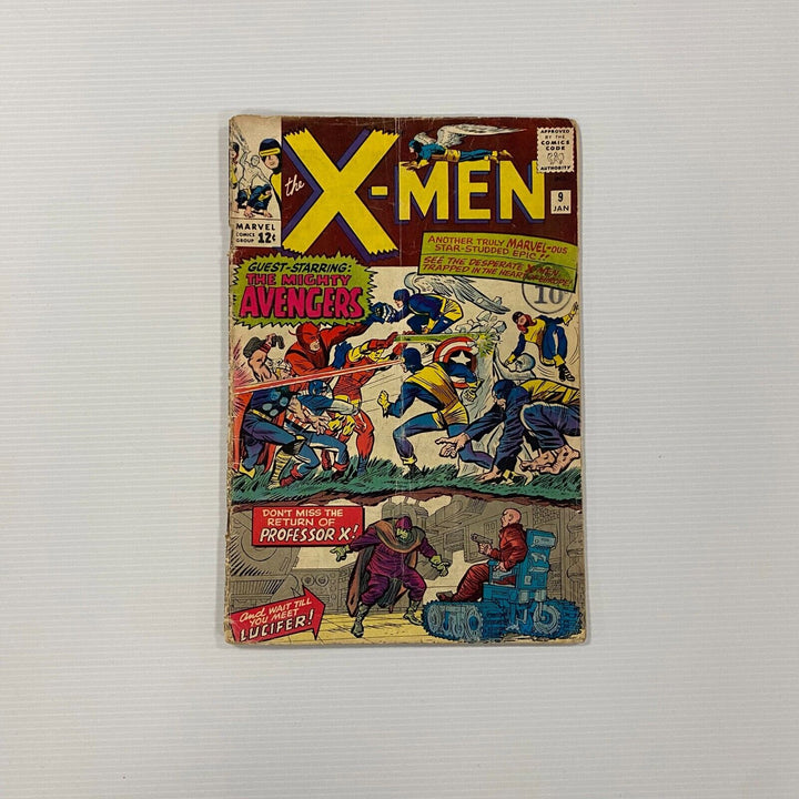 X-Men #9 1965 GD 1st Meet Avengers 1st Appearance Lucifer Cent Copy Pence Stamp