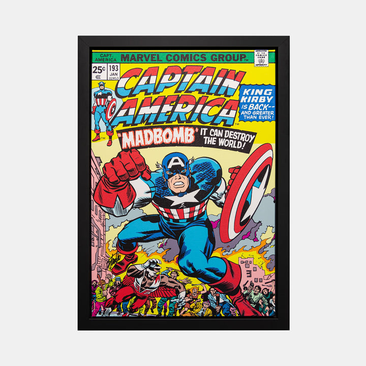 Stan Lee Signed: Captain America #193 Madbomb Box Canvas Framed - worldofsuperheroesuk
